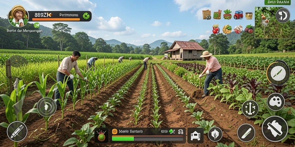 Gambaran menarik dari gameplay 889ZK dengan aktivitas bertani yang seru.