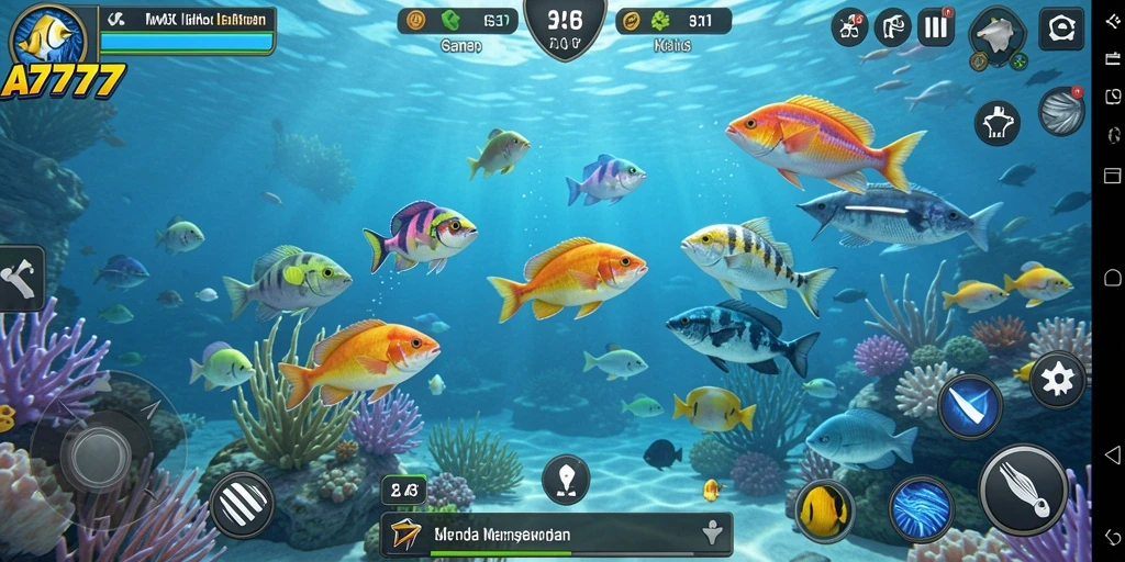 Screenshot gameplay A7777 menampilkan aksi menembak ikan yang seru.