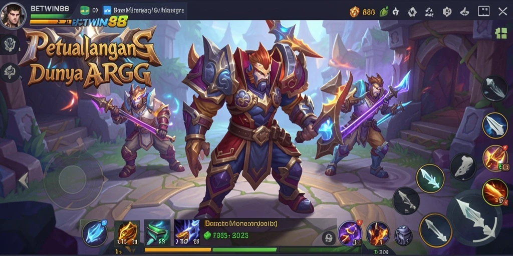 Screenshot gameplay BETWIN88 yang menampilkan pertempuran seru dan karakter menarik.