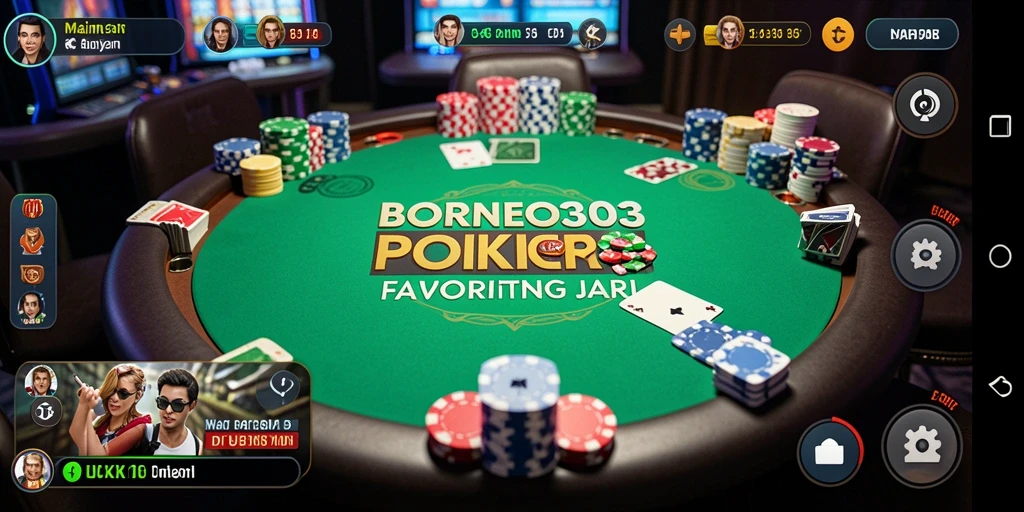 Tampilan gameplay Poker yang mendebarkan di BORNEO303.