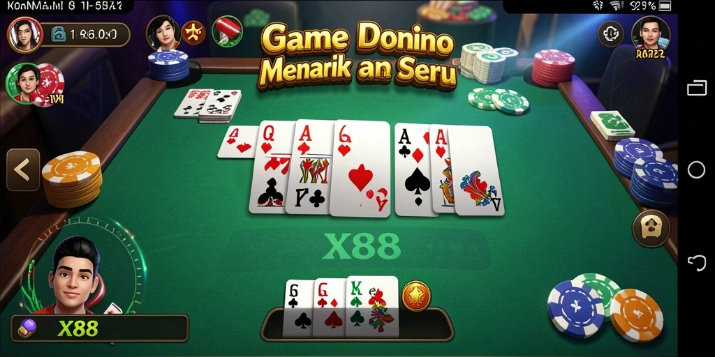 Tampilan gameplay X88 yang seru dan interaktif dalam permainan Domino.