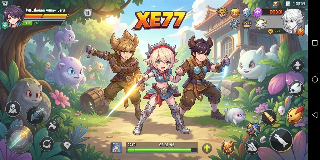 Tampilan menarik dari gameplay XE77 dengan aksi karakter anime.